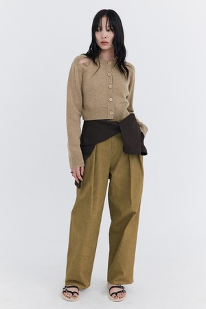 Open Point Crop Knit Cardigan_Beige