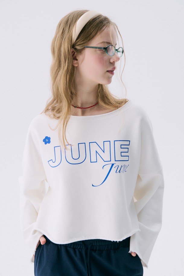 JUNEJUNE SPACE - 긴소매 티셔츠 - [1차 리오더] VOL11.Lawcut Mini Sweat_White