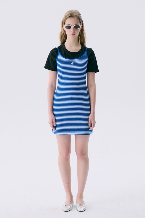 JUNEJUNE SPACE - 민소매 원피스 - VOL11.Stripe Mini Jersey Dress_Blue