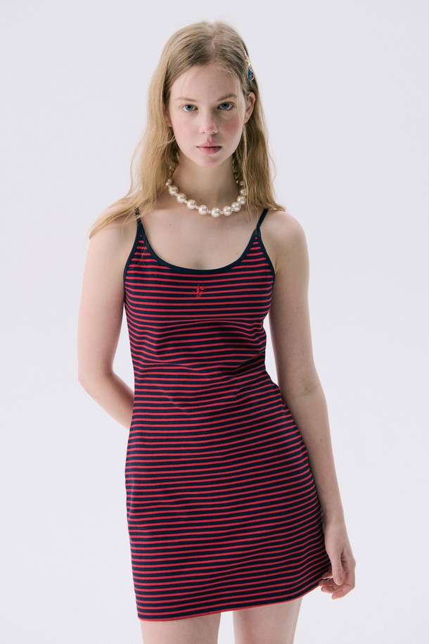 JUNEJUNE SPACE - 민소매 원피스 - VOL11.Stripe Mini Jersey Dress_Red