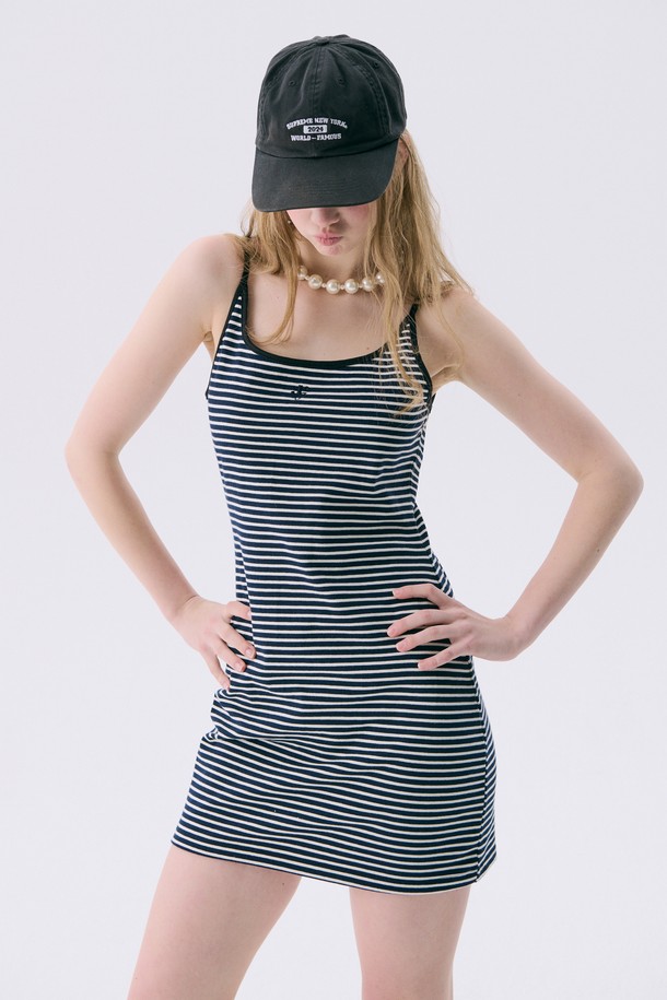 JUNEJUNE SPACE - 민소매 원피스 - VOL11.Stripe Mini Jersey Dress_DARK NAVY