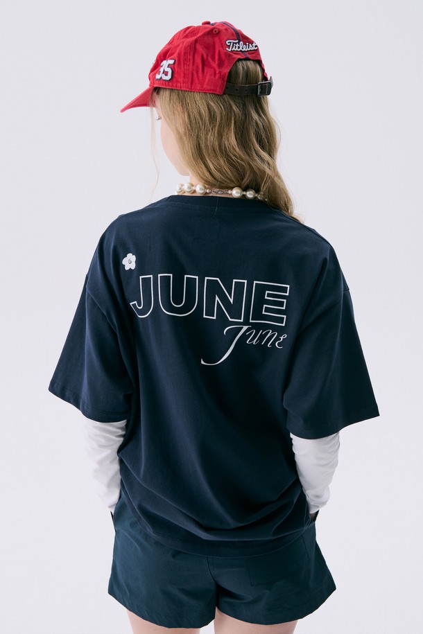 JUNEJUNE SPACE - 반소매 티셔츠 - VOL11.Basic Logo T_Navy