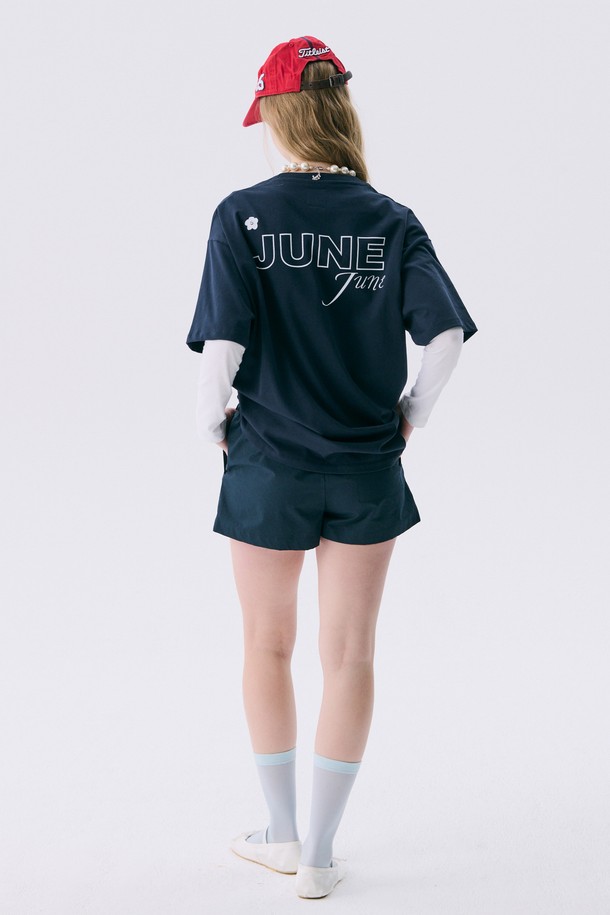 JUNEJUNE SPACE - 반소매 티셔츠 - VOL11.Basic Logo T_Navy