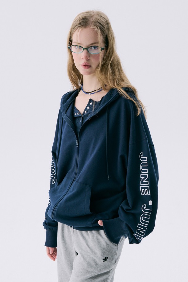 JUNEJUNE SPACE - 점퍼 - VOL11.Boxy Hood Zip-up_Navy