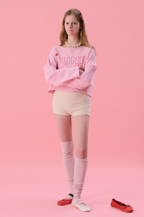 JUNEJUNE SPACE - 긴소매 티셔츠 - VOL11.Lawcut Mini Sweat_Lightpink