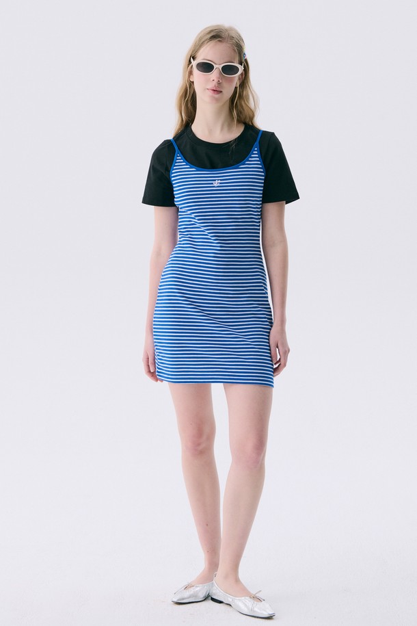 JUNEJUNE SPACE - 민소매 원피스 - VOL11.Stripe Mini Jersey Dress_Blue