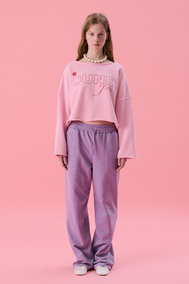 JUNEJUNE SPACE - 긴소매 티셔츠 - VOL11.Lawcut Mini Sweat_Lightpink