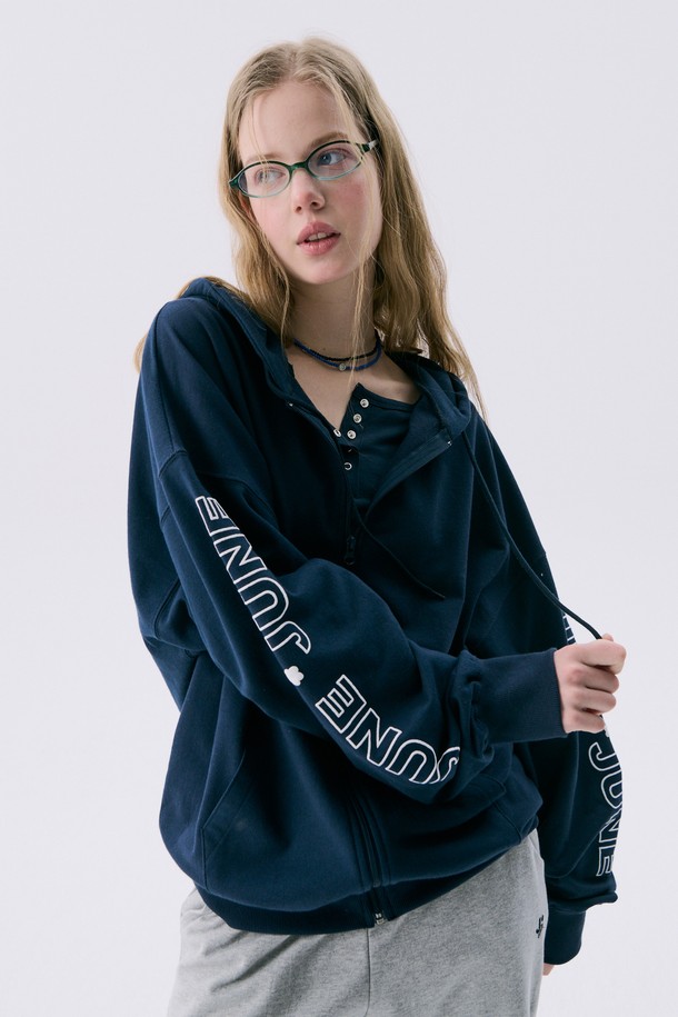 JUNEJUNE SPACE - 점퍼 - VOL11.Boxy Hood Zip-up_Navy