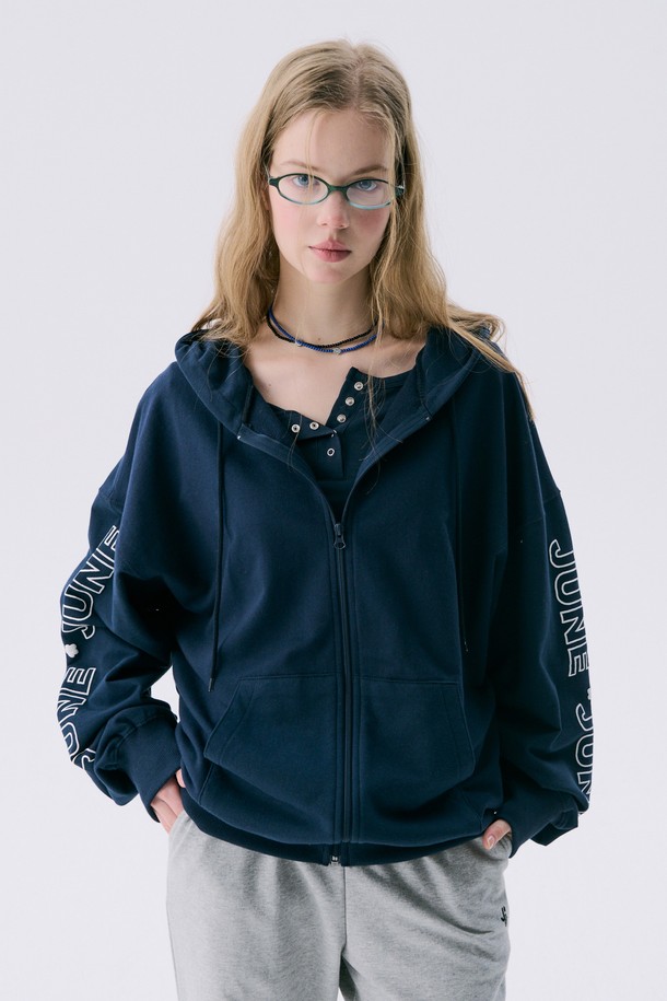 JUNEJUNE SPACE - 점퍼 - VOL11.Boxy Hood Zip-up_Navy