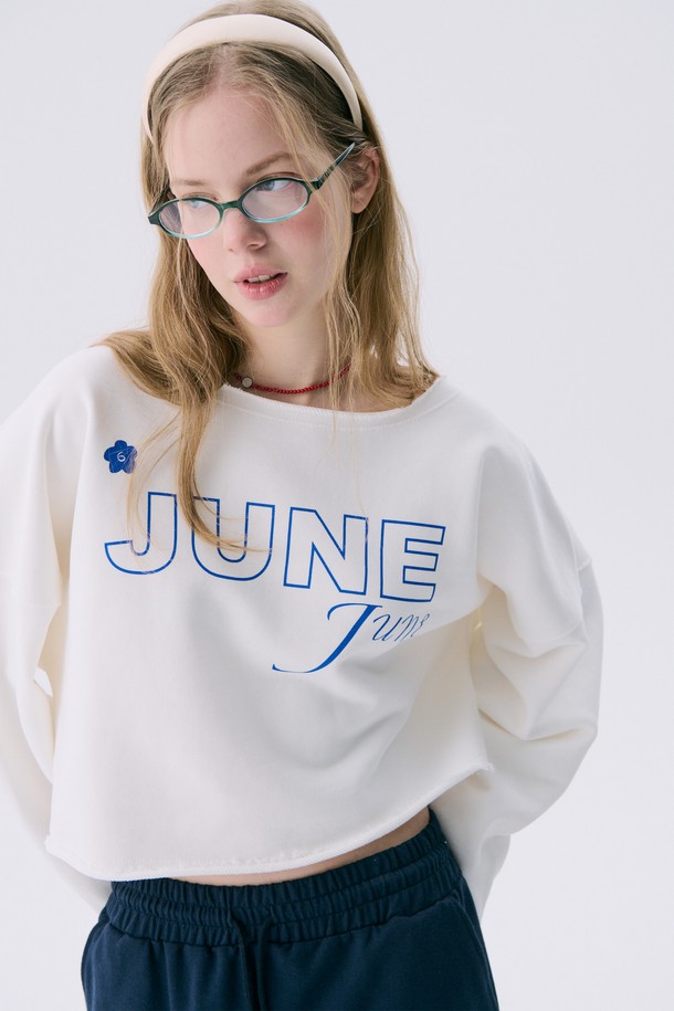 JUNEJUNE SPACE - 긴소매 티셔츠 - [1차 리오더] VOL11.Lawcut Mini Sweat_White