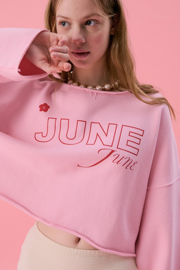 JUNEJUNE SPACE - 긴소매 티셔츠 - VOL11.Lawcut Mini Sweat_Lightpink