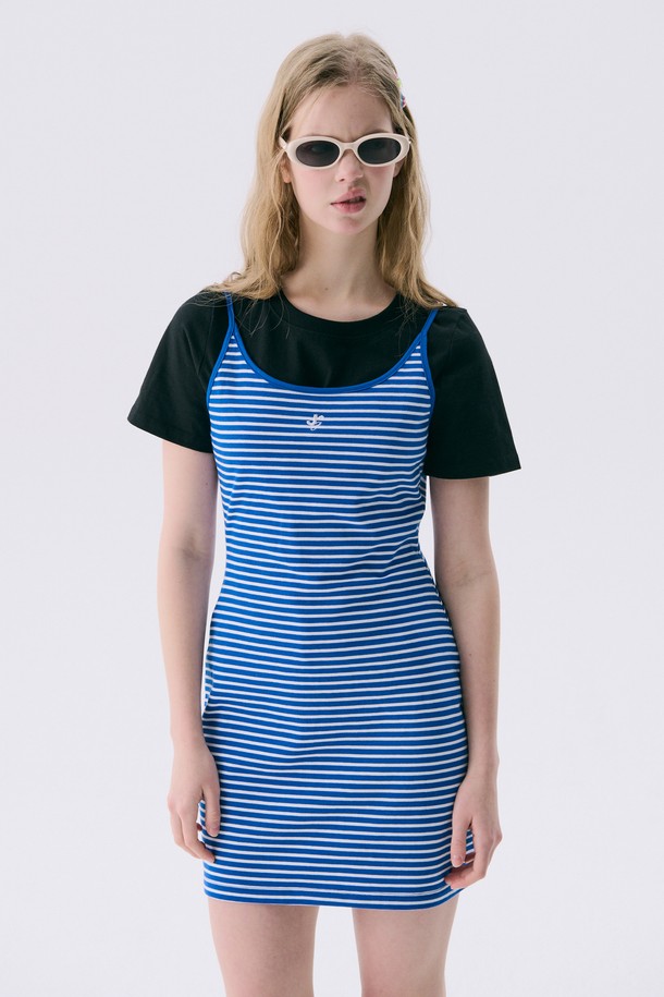 JUNEJUNE SPACE - 민소매 원피스 - VOL11.Stripe Mini Jersey Dress_Blue