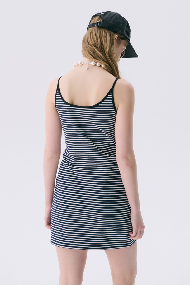 JUNEJUNE SPACE - 민소매 원피스 - VOL11.Stripe Mini Jersey Dress_DARK NAVY