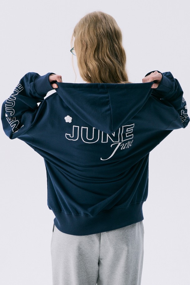 JUNEJUNE SPACE - 점퍼 - VOL11.Boxy Hood Zip-up_Navy