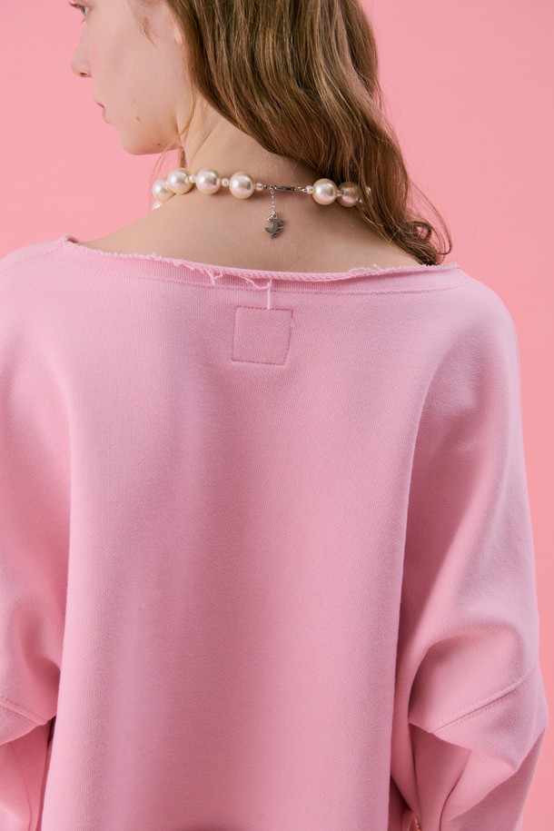 JUNEJUNE SPACE - 긴소매 티셔츠 - VOL11.Lawcut Mini Sweat_Lightpink