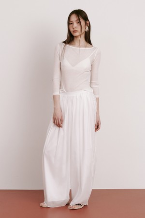Moon Jar - Shaped Chiffon Pants_White