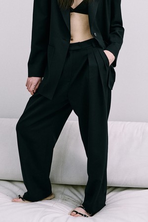 25 Wool Wide Pants_Navy