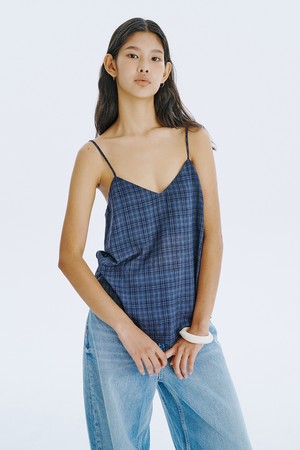 Check Sleeveless Top_Navy