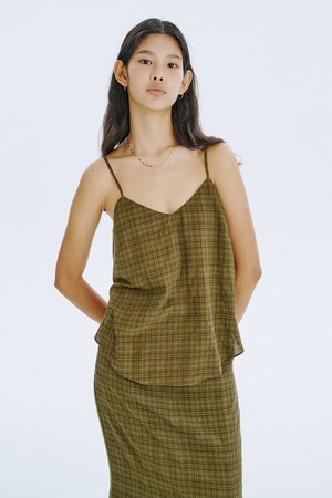 Check Sleeveless Top_Khaki