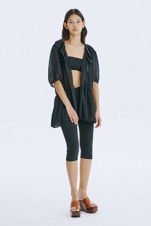 See-Through Oversized shirred blouse_Black
