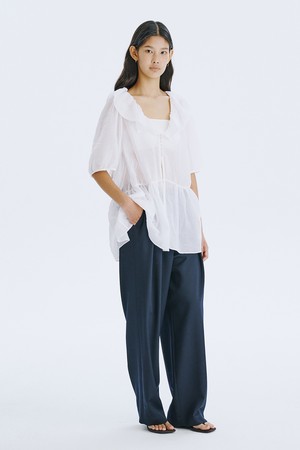 See-Through Oversized shirred blouse_White