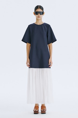 Bare Back Shirring Dress_Navy
