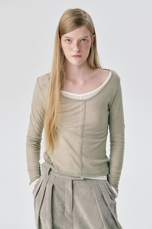 U neck Sheer T_Khaki