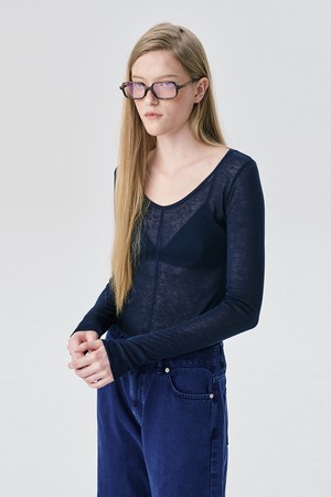 U neck Sheer T_Navy