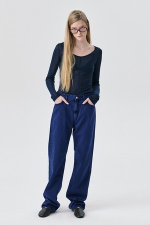 Straight Leg Denim Pants_Navy