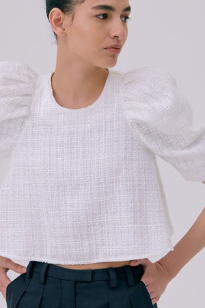 26 Tweed Puff Top_White