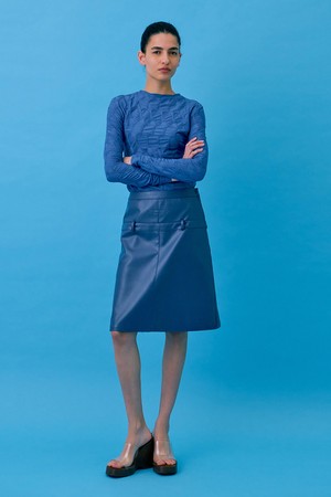 Midi Leather Skirt_Blue