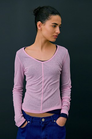 26 U neck Sheer T-shirts_Light Pink
