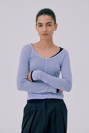26 U neck Sheer T-shirts_Light Blue