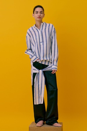 Henleyneck Tied shirt_Navy