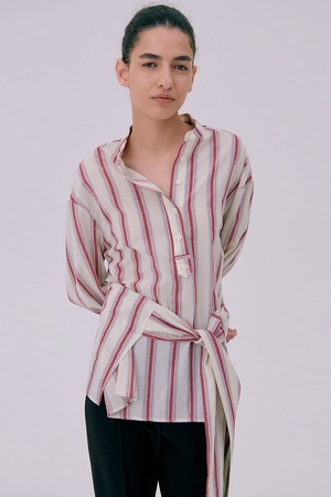 Henleyneck Tied shirt_Red