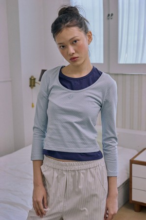 3/4 sleeve logo tee_Light Blue