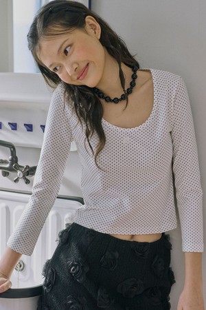 3/4 sleeve logo tee_Ivory