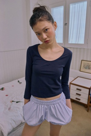 3/4 sleeve logo tee_Dark Navy