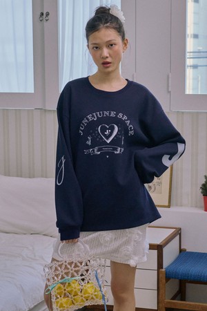 Oversized Printed Sweat Tee_Navy