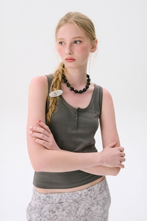 Henley Sleeveless Top_Charcoal