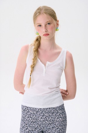 Henley Sleeveless Top_White