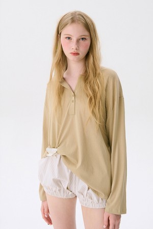 Henley Oversized T-shirts_Beige