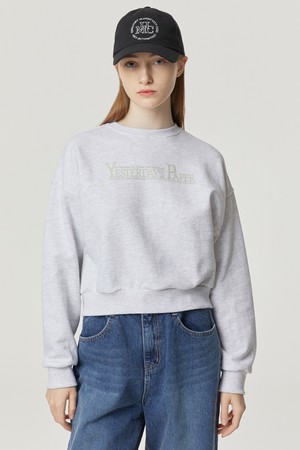 YESTERDAYS PAPER CROP SWEATSHIRT-WHITE MELANGE