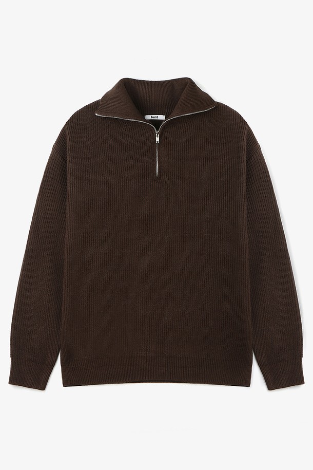 LUNT - 스웨터 - STEADY HALF ZIPUP KNIT (BROWN)