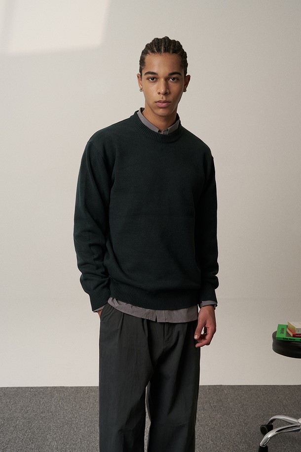 LUNT - 스웨터 - COMFORT ROUND NECK KNIT (DEEP GREEN)