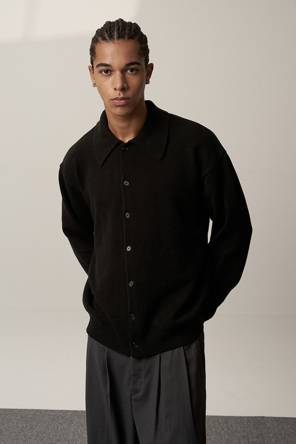 LUNT - 가디건 - NEAT COLLAR CARDIGAN (BLACK)