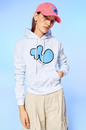 EXPANSION N LOGO CROP HOODIE-WHITE MELANGE