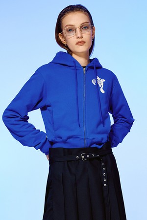 TWISTED LOGO CROP HOODIE ZIPUP-BLUE