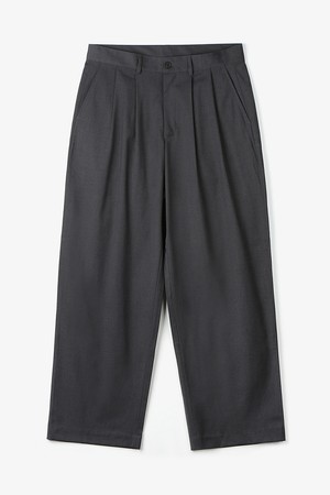 WOOL TWO TUCKED WIDE SLACKS (GRAY)