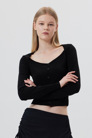 SELOSSE : 셀로스 페이크 버튼 니트 탑 (4color)